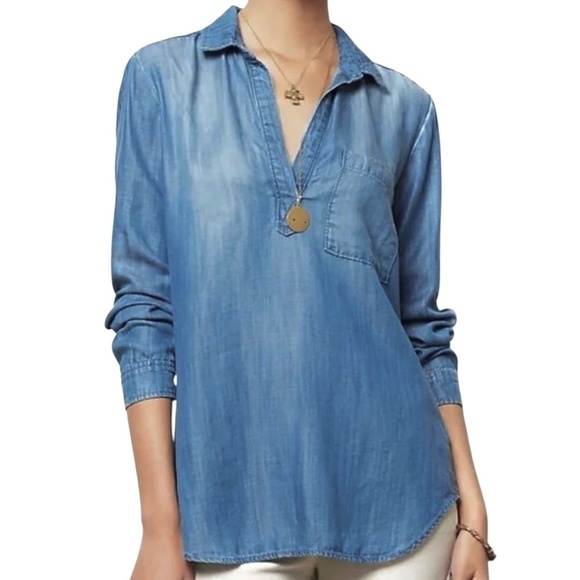 CLOTH & STONE Chambray Tencel Popover Tunic Shirt in Blue - Picture 1 of 11